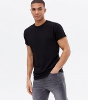 New Look Black Jersey Roll Sleeve T-Shirt